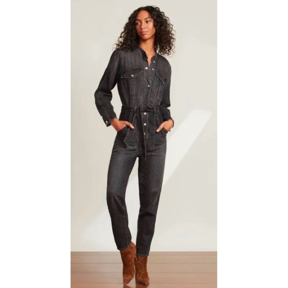 Veronica Beard Jeans Womens Black Denim Jumpsuit Long Sleeve Boiler Suit Size L